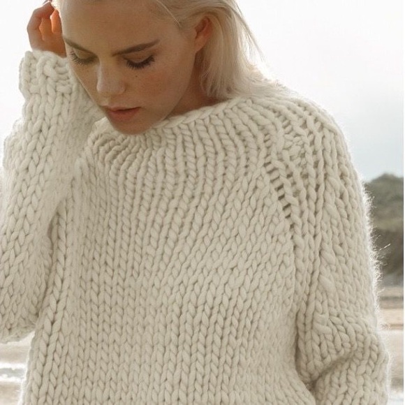 Line The Label Sweaters - LINE THE LABEL soft chunky alpaca handknit funnel neck pullover sweater
